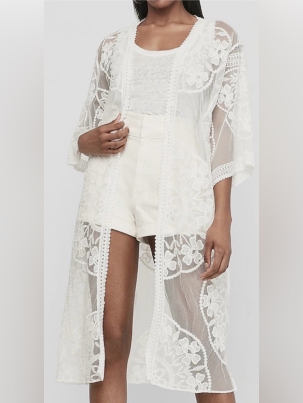 Express Ivory Lace Kimono/Cover-Up